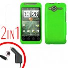 For HTC Evo Shift 4G Car Charger +Cover Hard Case Rubberized Neon Green 2-in-1