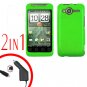 For HTC Evo Shift 4G Car Charger +Cover Hard Case Rubberized Neon Green 2-in-1