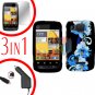 For Motorola Citrus WX445 Screen +Car Charger +Cover Hard Case Flower 3-in-1