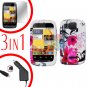 For Motorola Citrus WX445 Screen +Car Charger +Cover Hard Case W-Flower 3-in-1