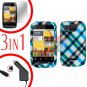 For Motorola Citrus WX445 Screen +Car Charger +Cover Hard Case Plaid 3-in-1