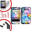 For HTC Wildfire 6225 Screen +Car Charger +Cover Hard Case A-Flower 3-in-1