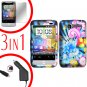 For HTC Wildfire 6225 Screen +Car Charger +Cover Hard Case A-Flower 3-in-1
