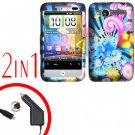 For HTC Wildfire Car Charger +Cover Hard Case A-Flower 2-in-1