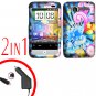 For HTC Wildfire Car Charger +Cover Hard Case A-Flower 2-in-1