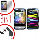 For HTC Wildfire 6225 Screen +Car Charger +Cover Hard Case Rainbow 3-in-1