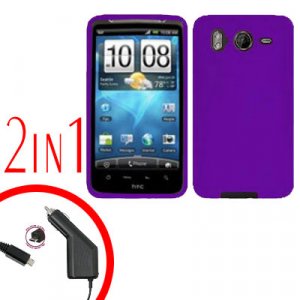 For HTC Desire HD A9191 Car Charger +Cover Silicon Case Purple