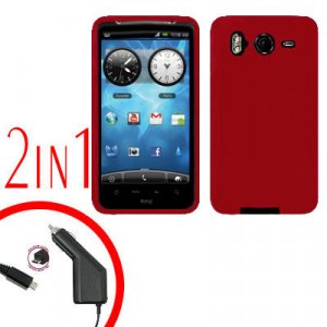 For HTC Desire HD A9191 Car Charger +Cover Silicon Case Red