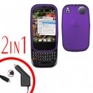 For Palm Pre 2 Car Charger +Cover Hard Case Rubberized Purple 2-in-1