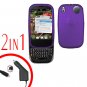 For Palm Pre 2 Car Charger +Cover Hard Case Rubberized Purple 2-in-1