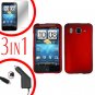 For HTC Inspire 4G Car Charger +Cover Hard Case Red +Screen 3-in-1