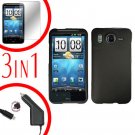 For HTC Desire HD Protector Screen +Car Charger +Cover Hard Case Black 3-in-1