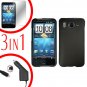 For HTC Desire HD Protector Screen +Car Charger +Cover Hard Case Black 3-in-1