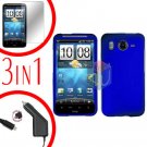 For HTC Desire HD Protector Screen +Car Charger +Cover Hard Case Blue 3-in-1
