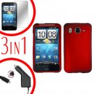 For HTC Desire HD Protector Screen +Car Charger +Cover Hard Case Red 3-in-1