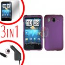 For HTC Desire HD Car Charger +Cover Hard Case Purple +Screen 3-in-1