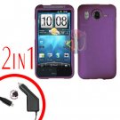 For HTC Desire HD Car Charger +Cover Hard Case Purple 2-in-1