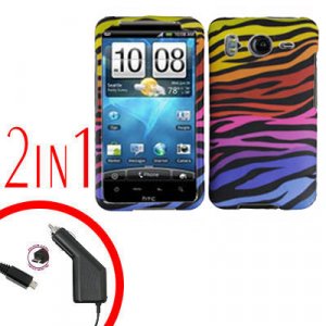 For HTC Inspire 4G Car Charger +Cover Hard Case C-Zebra 2-in-1