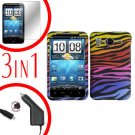 For HTC Desire HD Car Charger +Cover Hard Case C-Zebra +Screen 3-in-1