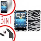 For HTC Desire HD Car Charger +Cover Hard Case Zebra +Screen 3-in-1