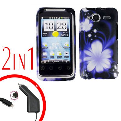 For HTC Evo Shift 4G Car Charger +Cover Hard Case B-Flower 2-in-1