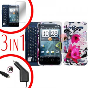 For Motorola Atrix 4G MB860 Car Charger +Cover Hard Case W-Flower +Screen 3-in-1