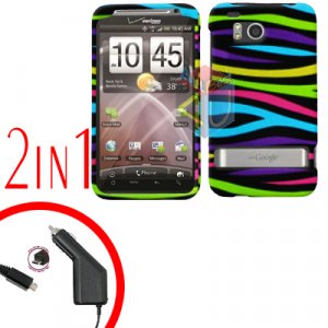 For HTC ThunderBolt Car Charger +Cover Hard Case Rainbow 2-in-1