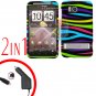 For HTC ThunderBolt Car Charger +Cover Hard Case Rainbow 2-in-1