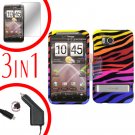For HTC ThunderBolt  Car Charger +Cover Hard Case C-Zebra 3-in-1