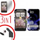 For HTC ThunderBolt  Car Charger +Cover Hard Case B-Flower 3-in-1