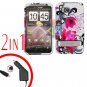 For HTC ThunderBolt Car Charger +Cover Hard Case W-Flower 2-in-1