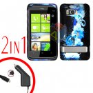 For HTC ThunderBolt Car Charger +Cover Hard Case Flower 2-in-1