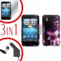 For HTC Inspire 4G Car Charger +Cover Hard Case L-Flower +Screen 3-in-1