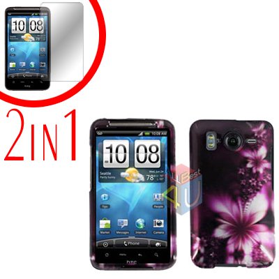 For HTC Inspire 4G Cover Hard Case L-Flower + Screen Protector 2-in-1