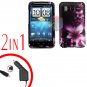 For HTC Inspire 4G Car Charger +Cover Hard Case L-Flower 2-in-1