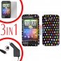For HTC Incredible S Car Charger +Cover Hard Case R-Dot +Screen 3-in-1