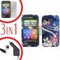 For HTC Incredible S Car Charger +Cover Hard Case G-Flower +Screen 3-in-1