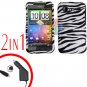 For HTC Incredible S Car Charger +Cover Hard Case Zebra 2-in-1