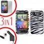 For HTC Incredible S Car Charger +Cover Hard Case Zebra +Screen 3-in-1