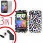 For HTC Incredible S Car Charger +Cover Hard Case R-Leopard +Screen 3-in-1