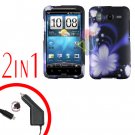 For HTC Inspire 4G Car Charger +Cover Hard Case B-Flower 2-in-1
