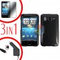 For HTC Inspire 4G Car Charger +Cover Hard Case Carbon Fiber +Screen 3-in-1