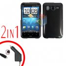 For HTC Desire HD Car Charger +Cover Hard Case Carbon Fiber 2-in-1