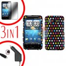 For HTC Desire HD Car Charger +Cover Hard Case R-Dot +Screen 3-in-1