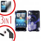 For HTC Desire HD Car Charger +Cover Hard Case B-Flower +Screen 3-in-1
