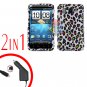 For HTC Desire HD Car Charger +Cover Hard Case R-Leopard 2-in-1