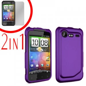 For HTC Incredible S Cover Hard Case Purple + Screen Protector 2-in-1