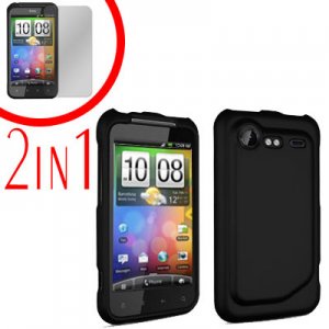 For HTC Incredible S Cover Hard Case Black + Screen Protector 2-in-1