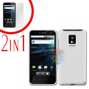 For LG T-Mobile G2x Cover Hard Case Rubberized White +Screen 2-in-1