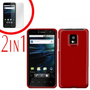For LG T-Mobile G2x Cover Hard Case Rubberized Red +Screen 2-in-1